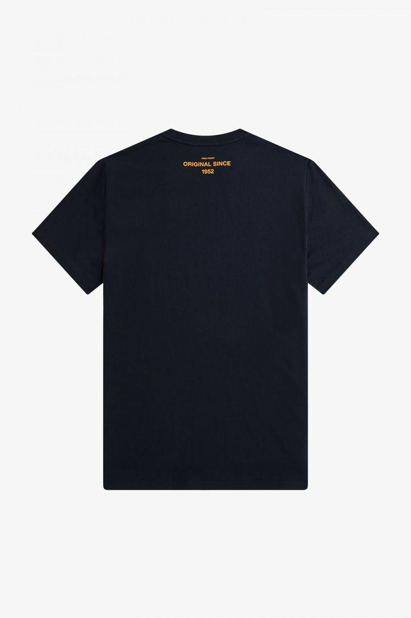 Navy Fred Perry Laurel Wreath Print Men's T Shirts | PH 1712ZUTG